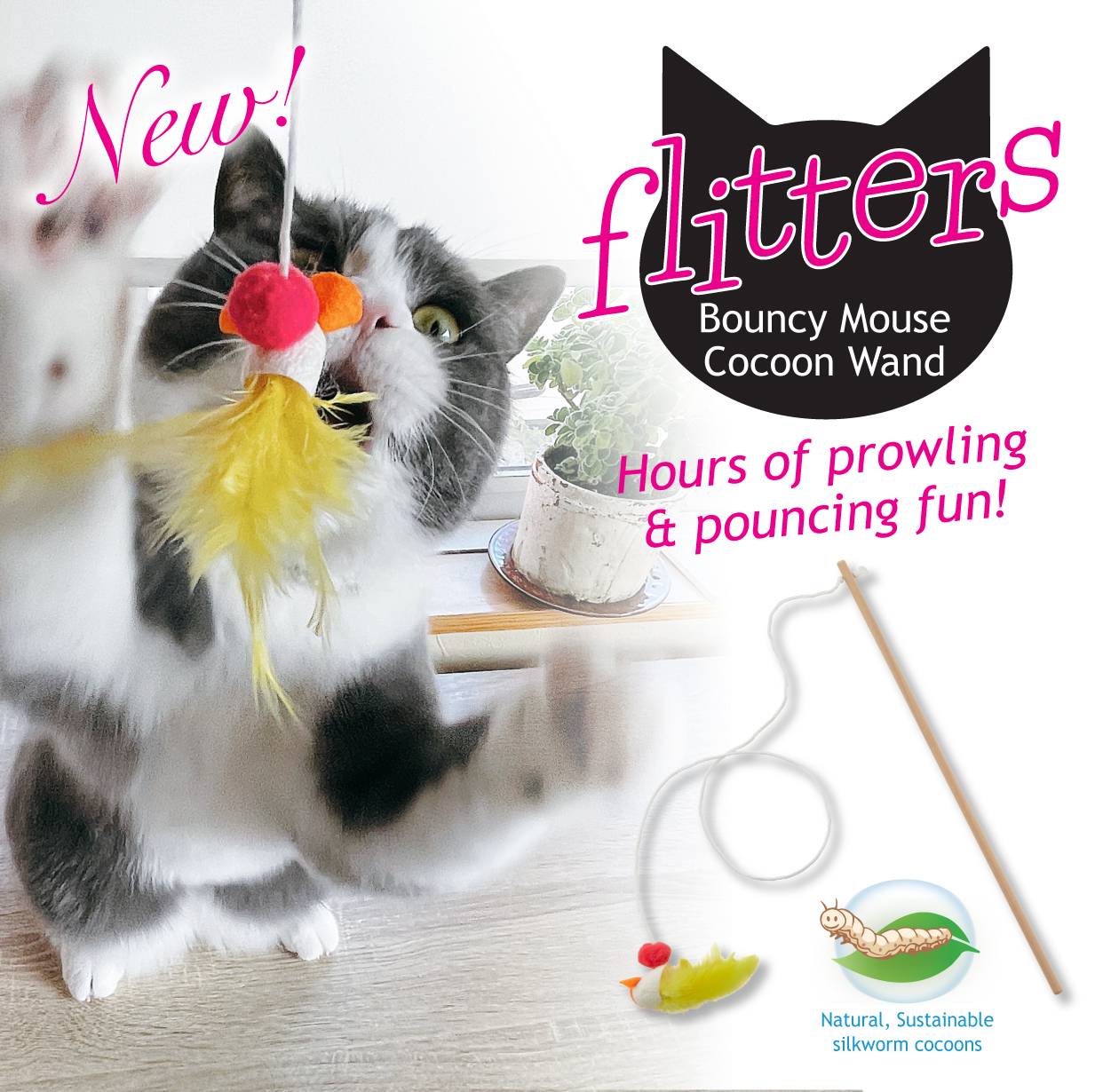 Flitters Bouncy Mouse Cocoon Wand (Feather)